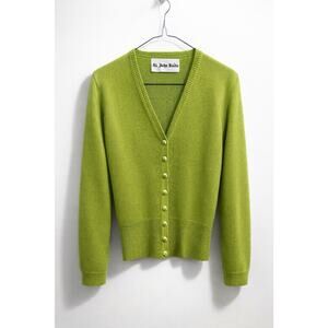 Vintage St. John Knits Chartreuse Santana Knit Cardigan Early Label Enamel Btttn